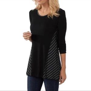 {SOFT SURROUNDINGS} Thalia Side Stripe Tunic Top Black Gray Size L
